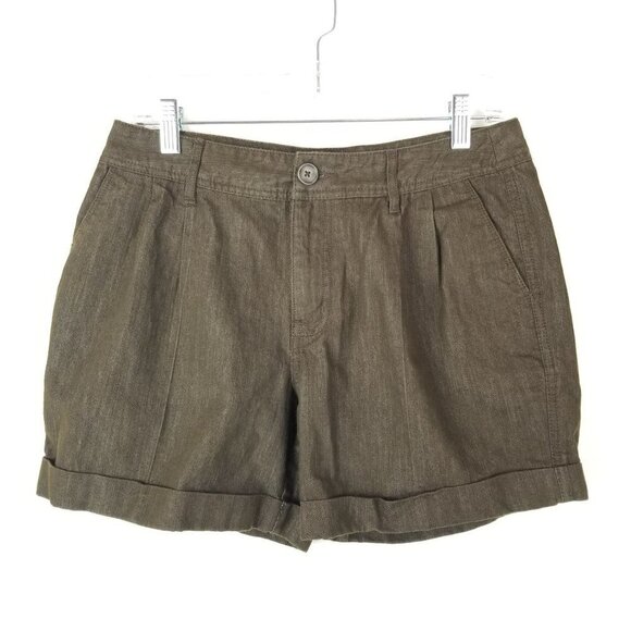 Versona Size 10 Brown High Rise Pleated Cuffed Shorts‎ Cotton Blend - Picture 1 of 9